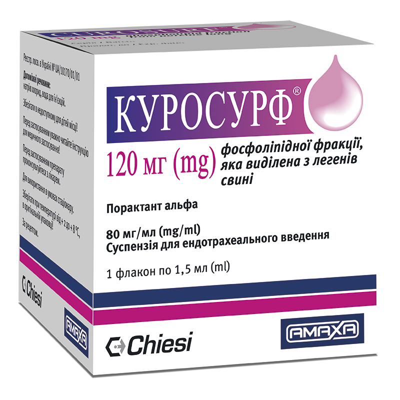 КУРОСУРФ® суспензія для ендотрахеального введення, 80 мг/мл, по 1,5 мл у флаконі; по 1 флакону в картонній коробці